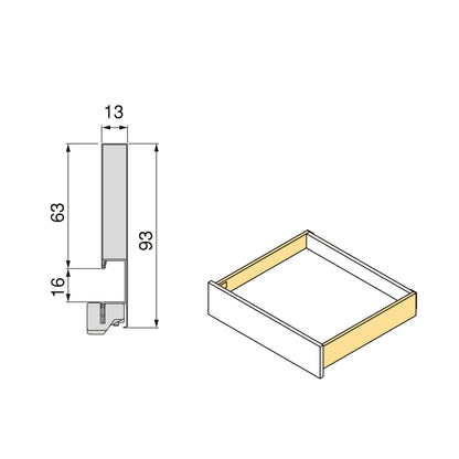 Emuca Cassetto esterno Protone 30kg, guide di estrazione totale con una chiusura soft, altezza 93mm, profondità 350mm, Acciaio, Verniciato bianco