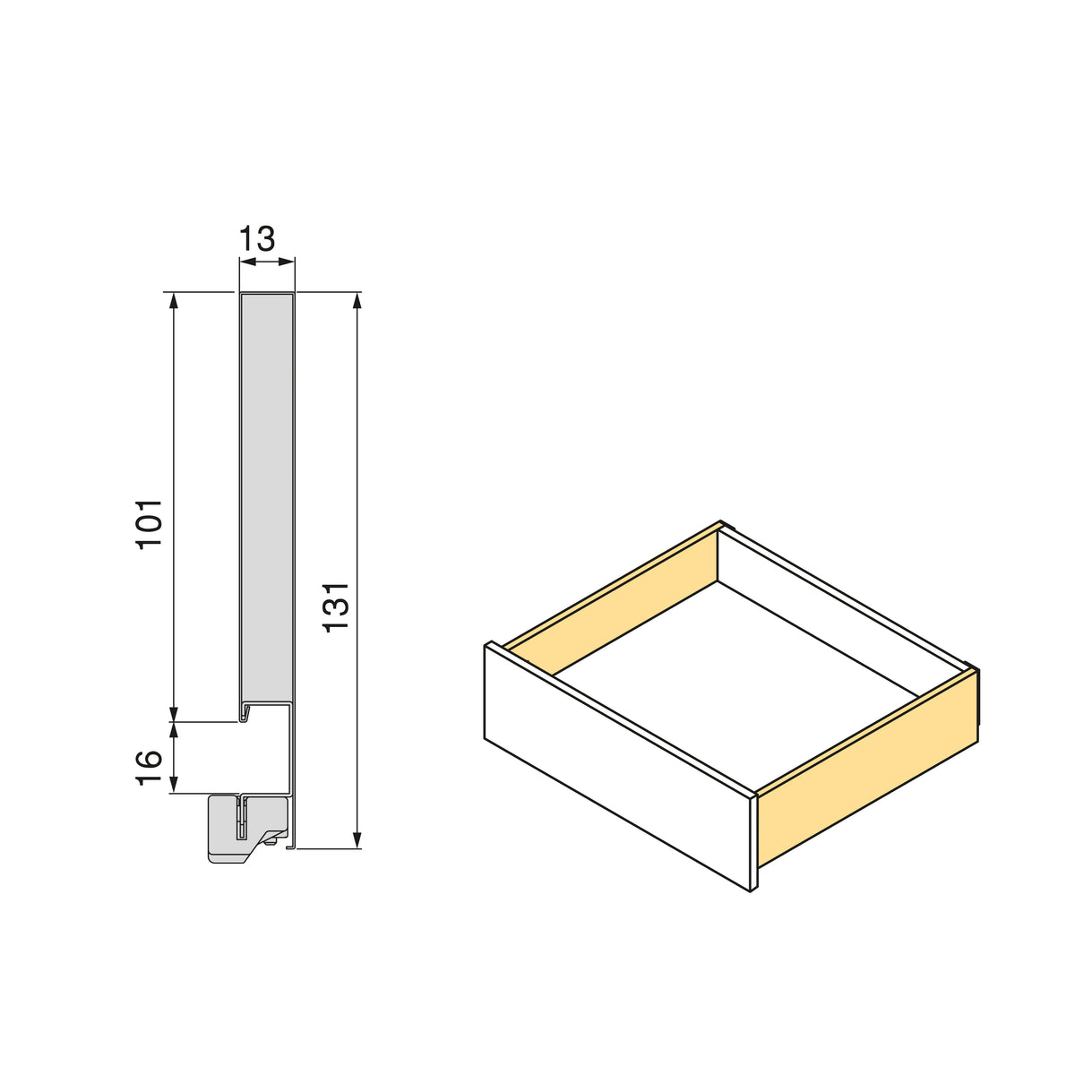 Cassetto esterno Protone 30 kg altezza 131 mm