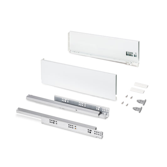 Emuca Cassetto esterno Protone 30kg, guide di estrazione totale con una chiusura soft, altezza 131mm, profondità 450mm, Acciaio, Verniciato bianco