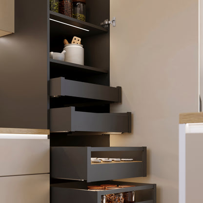 Emuca Cassetto esterno Protone 30kg, guide di estrazione totale con una chiusura soft, altezza 131mm, profondità 450mm, Acciaio, Grigio antracite