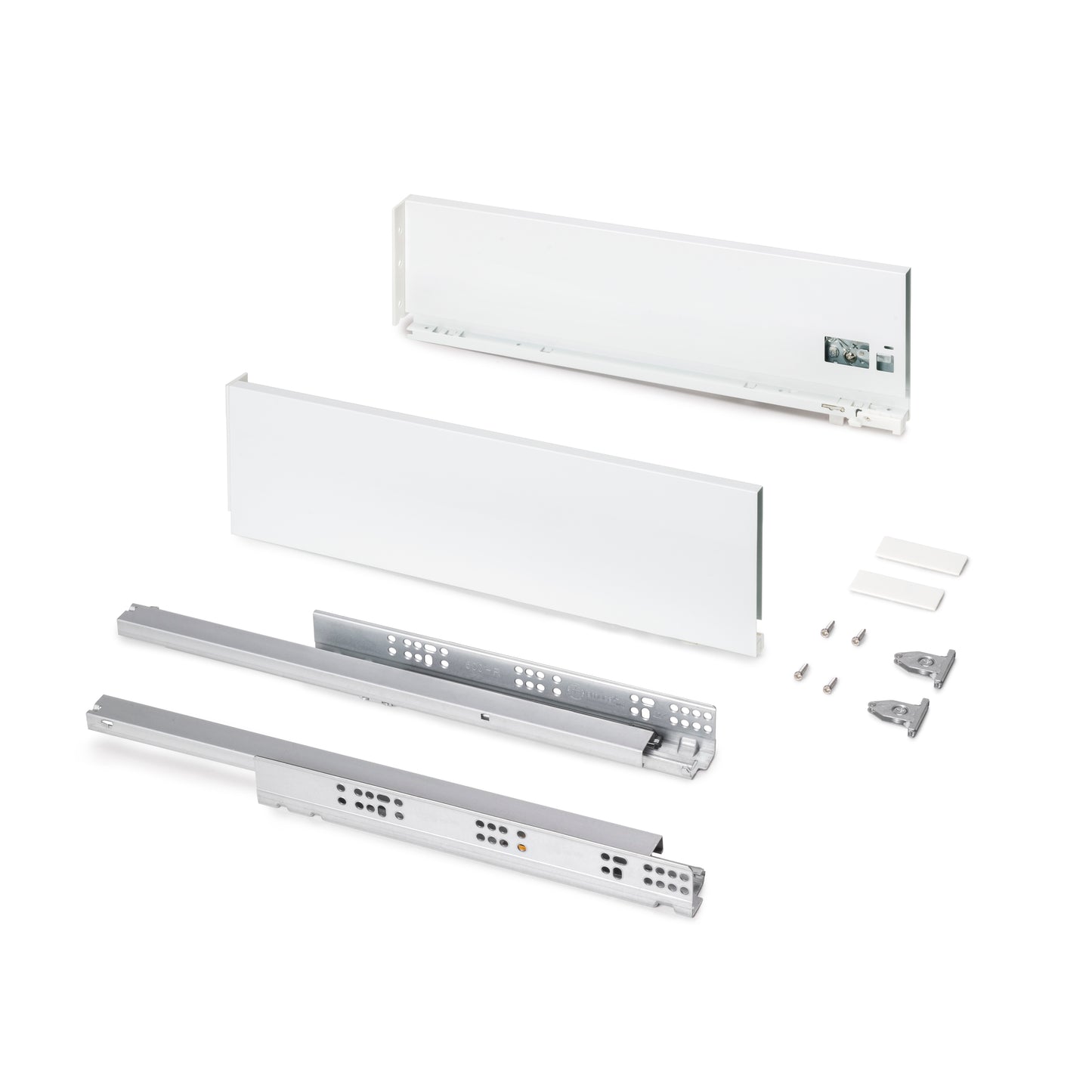 Emuca Cassetto esterno Protone 30kg, guide di estrazione totale con una chiusura soft, altezza 131mm, profondità 500mm, Acciaio, Verniciato bianco