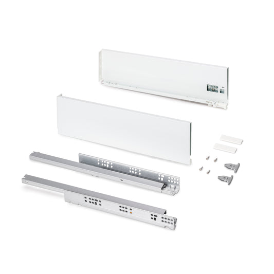 Emuca Cassetto esterno Protone 30kg, guide di estrazione totale con una chiusura soft, altezza 131mm, profondità 500mm, Acciaio, Verniciato bianco