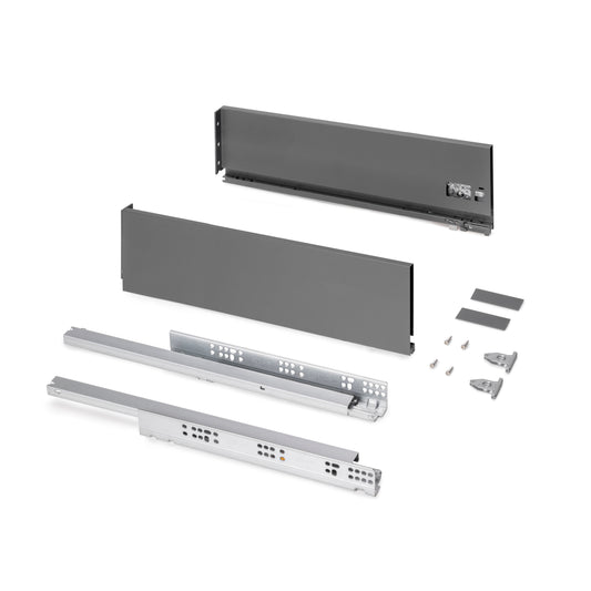 Emuca Cassetto esterno Protone 30kg, guide di estrazione totale con una chiusura soft, altezza 131mm, profondità 500mm, Acciaio, Grigio antracite