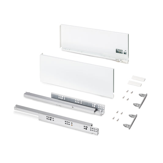 Emuca Cassetto esterno Protone 30kg, guide di estrazione totale con una chiusura soft, altezza 178mm, profondità 450mm, Acciaio, Verniciato bianco