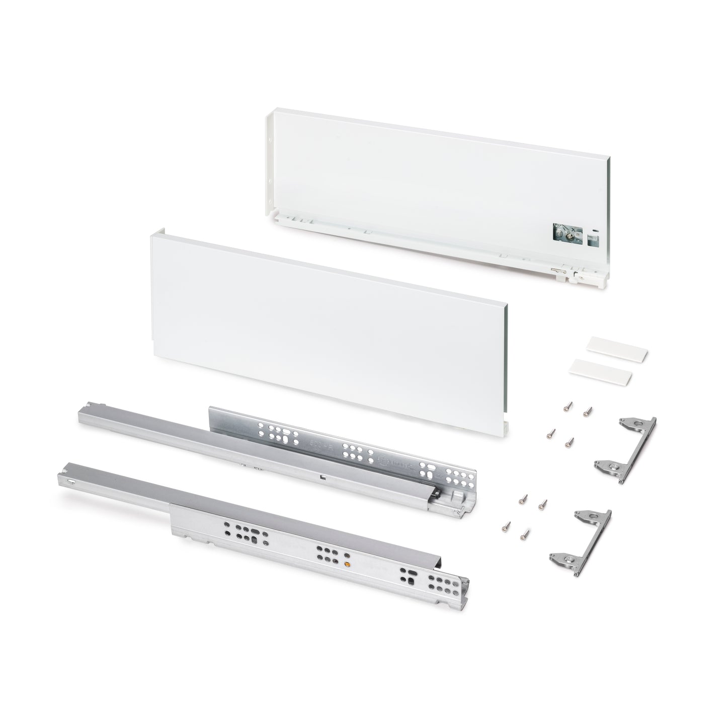 Emuca Cassetto esterno Protone 30kg, guide di estrazione totale con una chiusura soft, altezza 178mm, profondità 500mm, Acciaio, Verniciato bianco