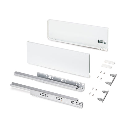 Emuca Cassetto esterno Protone 30kg, guide di estrazione totale con una chiusura soft, altezza 178mm, profondità 500mm, Acciaio, Verniciato bianco