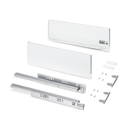 Emuca Cassetto esterno Protone 30kg, guide di estrazione totale con una chiusura soft, altezza 178mm, profondità 500mm, Acciaio, Verniciato bianco