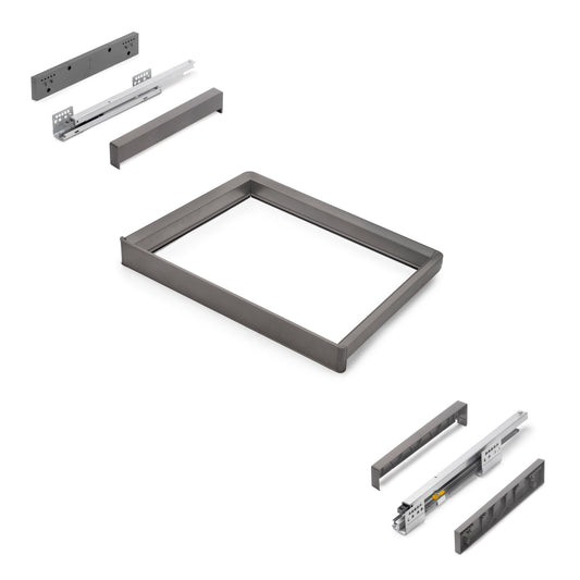 Emuca Telaio con guide a estrazione totale e chiusura morbida per accessori per armadi Quartz, 612-638mm, Alluminio e plastica, Titanio