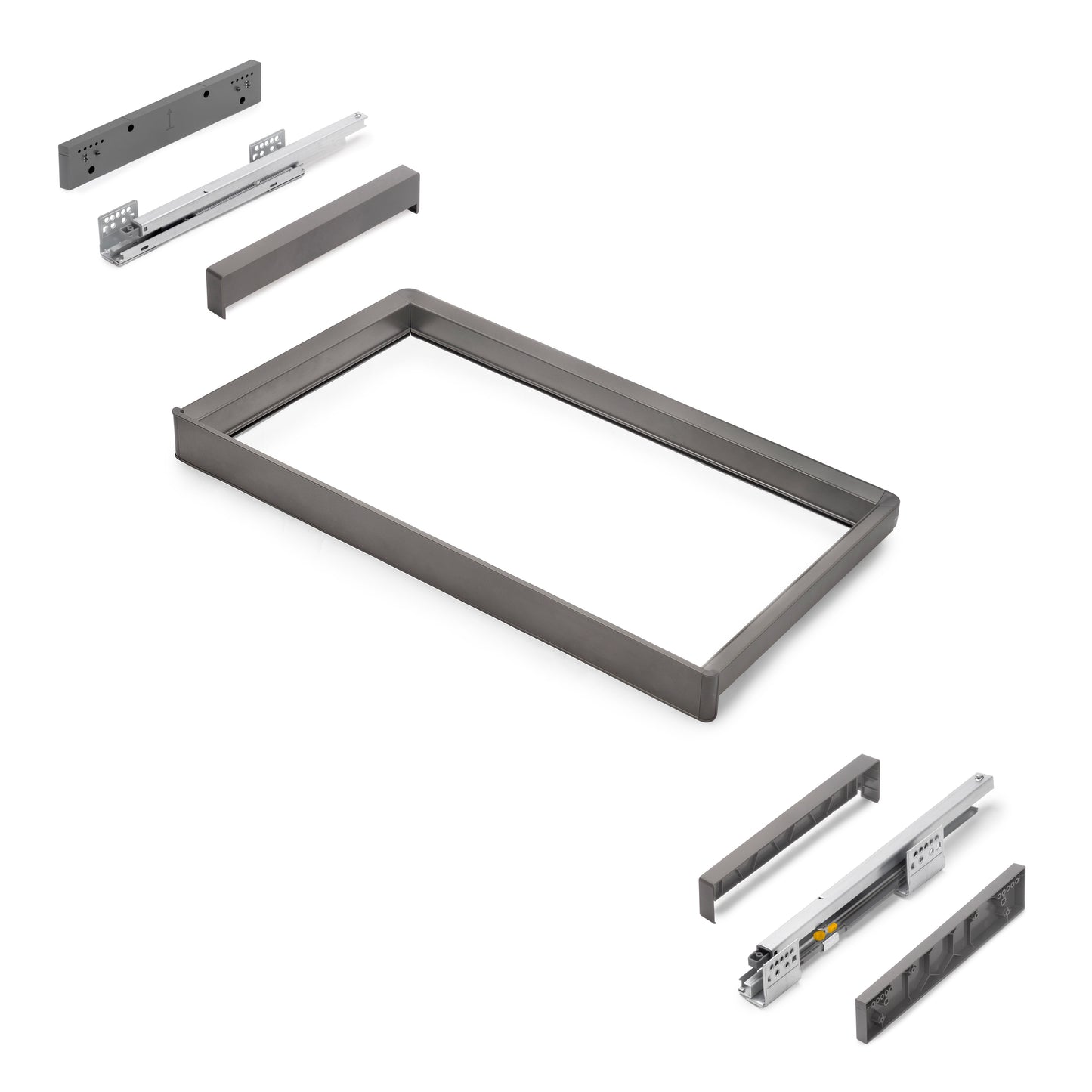 Emuca Telaio con guide a estrazione totale e chiusura morbida per accessori per armadi Quartz, 762-788mm, Alluminio e plastica, Titanio