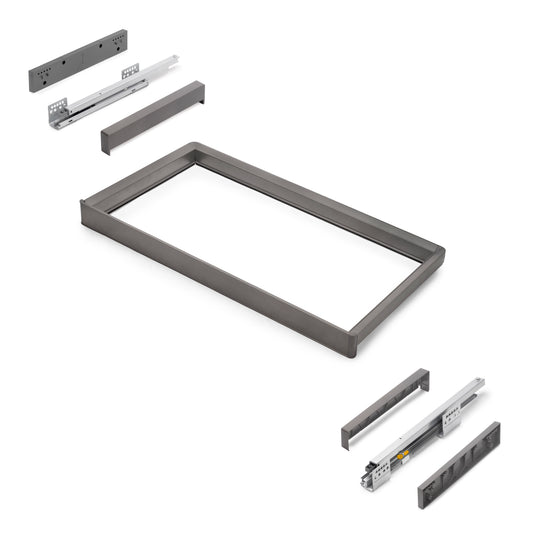 Emuca Telaio con guide a estrazione totale e chiusura morbida per accessori per armadi Quartz, 787-813mm, Alluminio e plastica, Titanio