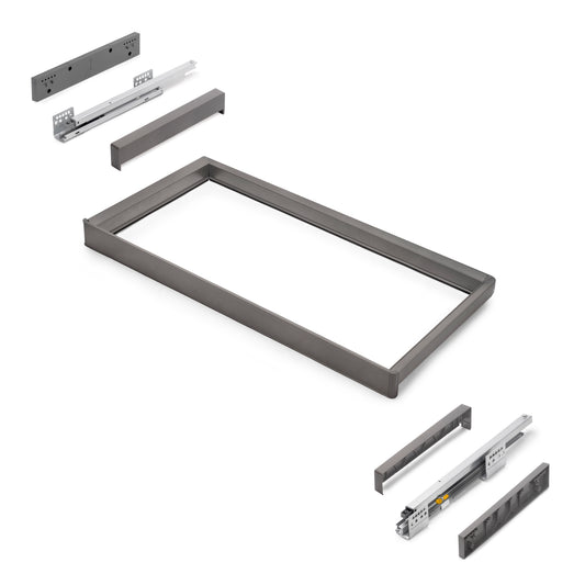 Emuca Telaio con guide a estrazione totale e chiusura morbida per accessori per armadi Quartz, 812-838mm, Alluminio e plastica, Titanio