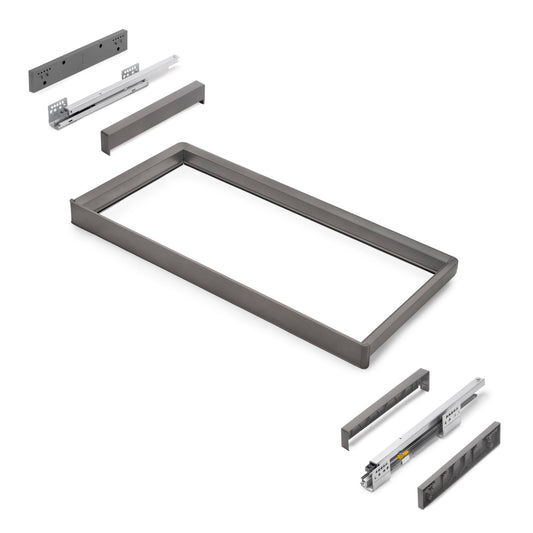 Emuca Telaio con guide a estrazione totale e chiusura morbida per accessori per armadi Quartz, 837-863mm, Alluminio e plastica, Titanio