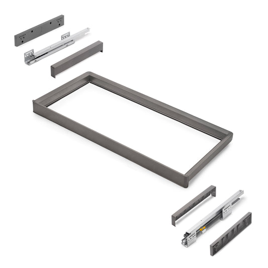 Emuca Telaio con guide a estrazione totale e chiusura morbida per accessori per armadi Quartz, 862-888mm, Alluminio e plastica, Titanio