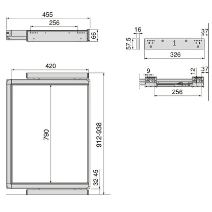 Emuca Telaio con guide a estrazione totale e chiusura morbida per accessori per armadi Quartz, 912-938mm, Alluminio e plastica, Titanio