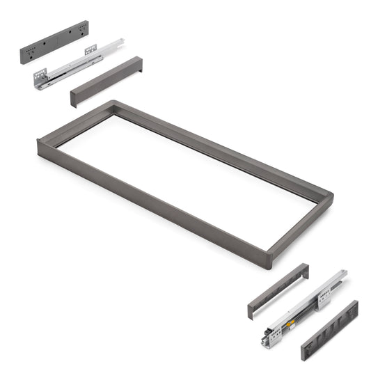 Emuca Telaio con guide a estrazione totale e chiusura morbida per accessori per armadi Quartz, 912-938mm, Alluminio e plastica, Titanio