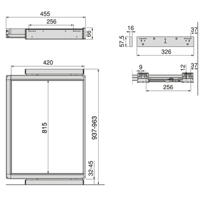 Emuca Telaio con guide a estrazione totale e chiusura morbida per accessori per armadi Quartz, 937-963mm, Alluminio e plastica, Titanio