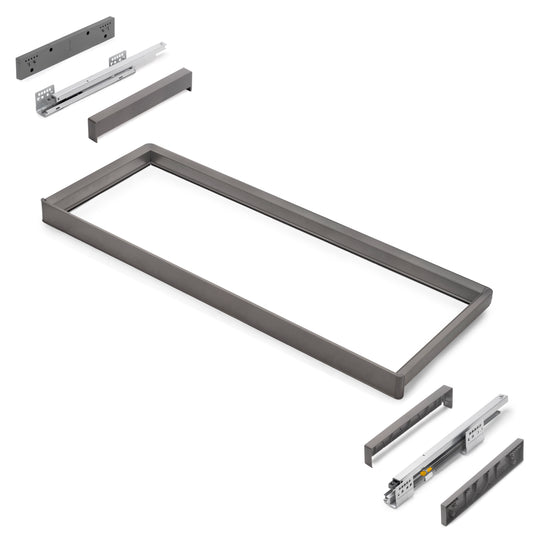 Emuca Telaio con guide a estrazione totale e chiusura morbida per accessori per armadi Quartz, 962-988mm, Alluminio e plastica, Titanio