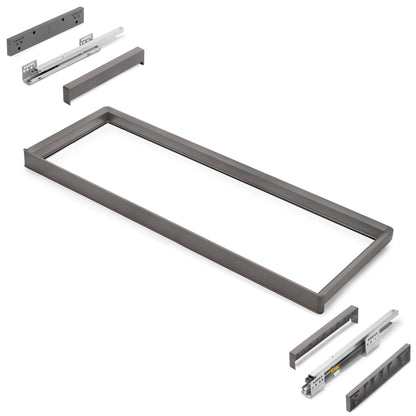 Emuca Telaio con guide a estrazione totale e chiusura morbida per accessori per armadi Quartz, 1012-1038mm, Alluminio e plastica, Titanio