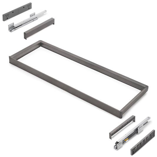 Emuca Telaio con guide a estrazione totale e chiusura morbida per accessori per armadi Quartz, 1012-1038mm, Alluminio e plastica, Titanio