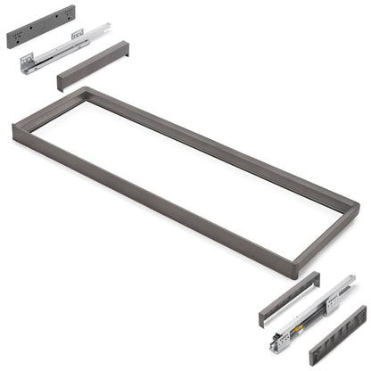 Emuca Telaio con guide a estrazione totale e chiusura morbida per accessori per armadi Quartz, 1062-1088mm, Alluminio e plastica, Titanio