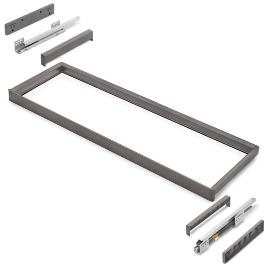 Emuca Telaio con guide a estrazione totale e chiusura morbida per accessori per armadi Quartz, 1062-1088mm, Alluminio e plastica, Titanio