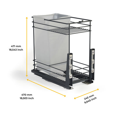 Emuca Carrello estraibile con cestelli e carrello del pane Titane con fissaggio inferiore con chiusura soft, modulo 300mm, Acciaio, Grigio Antracite