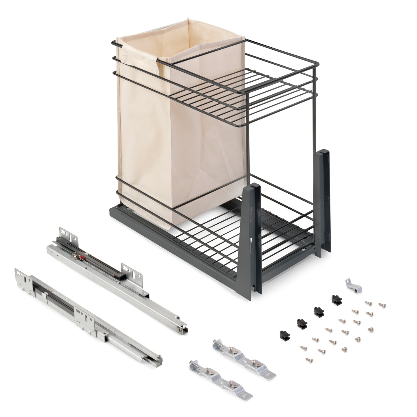 Emuca Carrello estraibile con cestelli e carrello del pane Titane con fissaggio inferiore con chiusura soft, modulo 300mm, Acciaio, Grigio Antracite