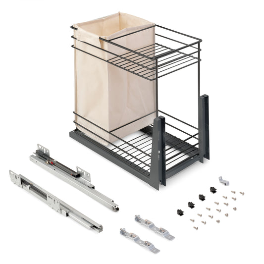 Emuca Carrello estraibile con cestelli e carrello del pane Titane con fissaggio inferiore con chiusura soft, modulo 300mm, Acciaio, Grigio Antracite
