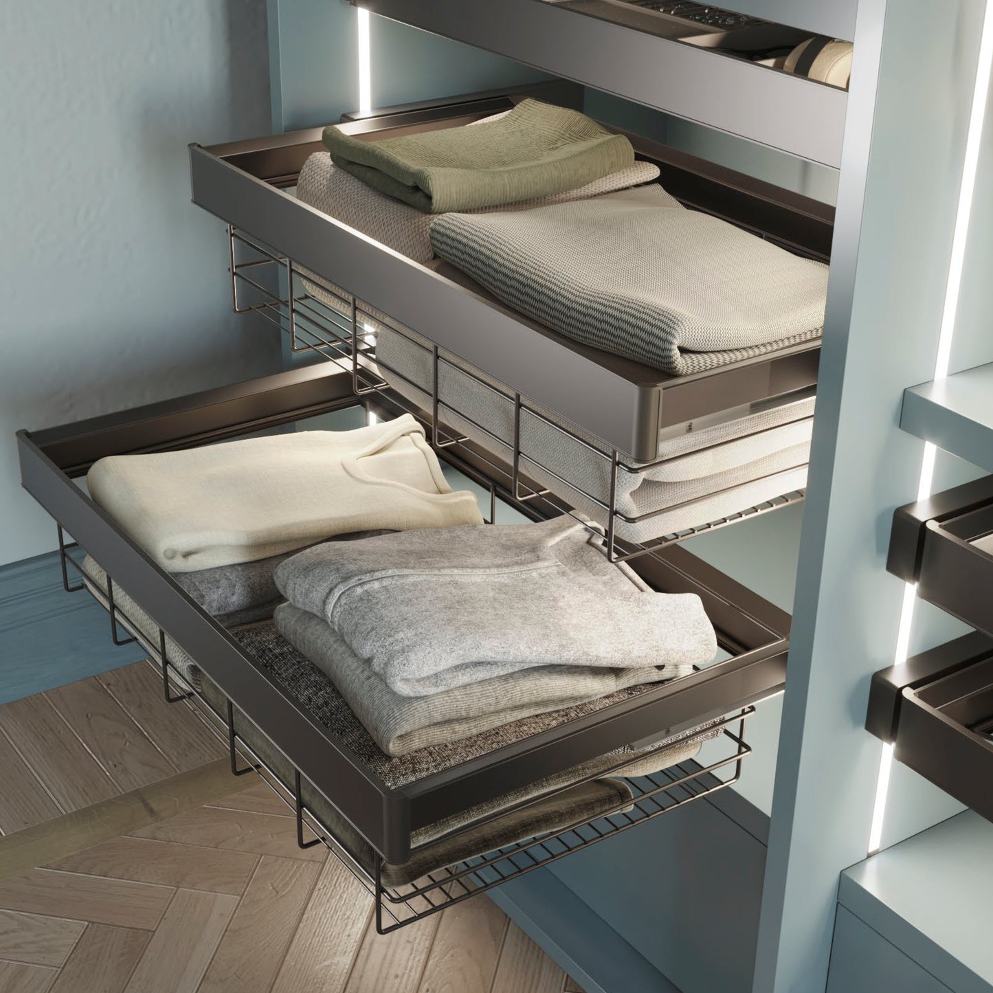 Emuca Cassetto in filo metallico per armadi e cabine armadio Quartz, 640mm (M80), Acciaio, Titanio