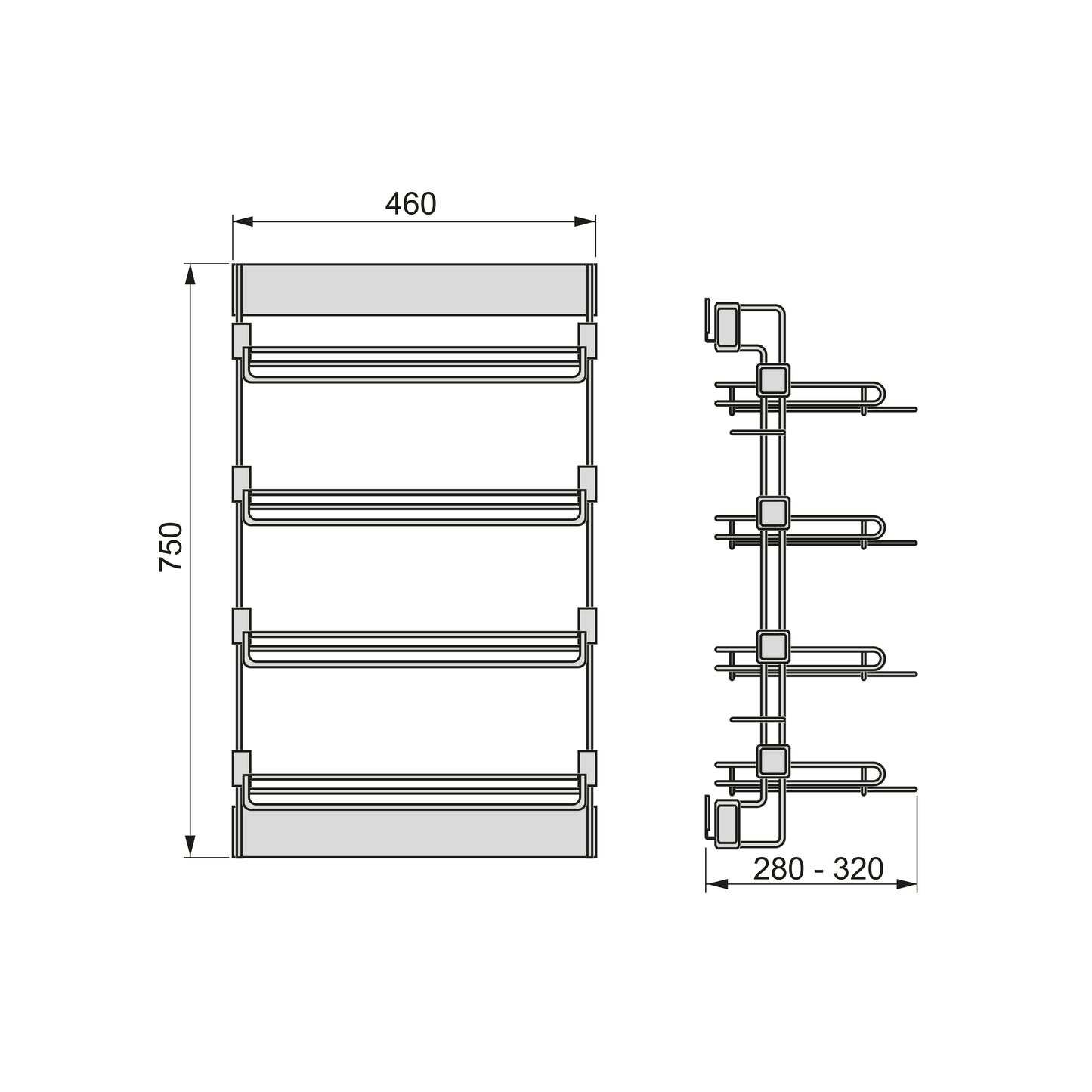Emuca Porta scarpe estraibile laterale per armadi e cabine armadio Quartz, Sinistro, Acciaio, Titanio