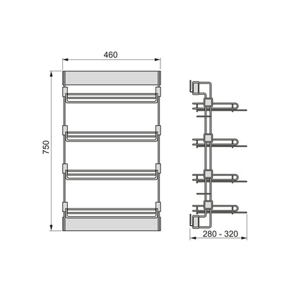 Emuca Porta scarpe estraibile laterale per armadi e cabine armadio Quartz, Sinistro, Acciaio, Titanio