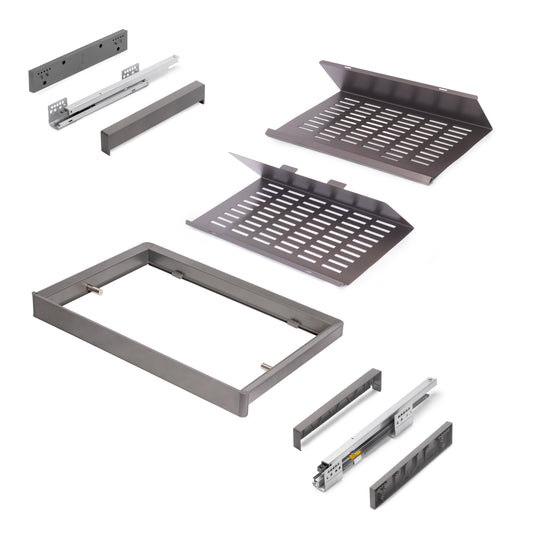 Emuca Kit di cassetto porta-scarpe estraibile per armadi Quartz, regolabile, modulo 600mm, Acciaio, alluminio e plastica, Titanio