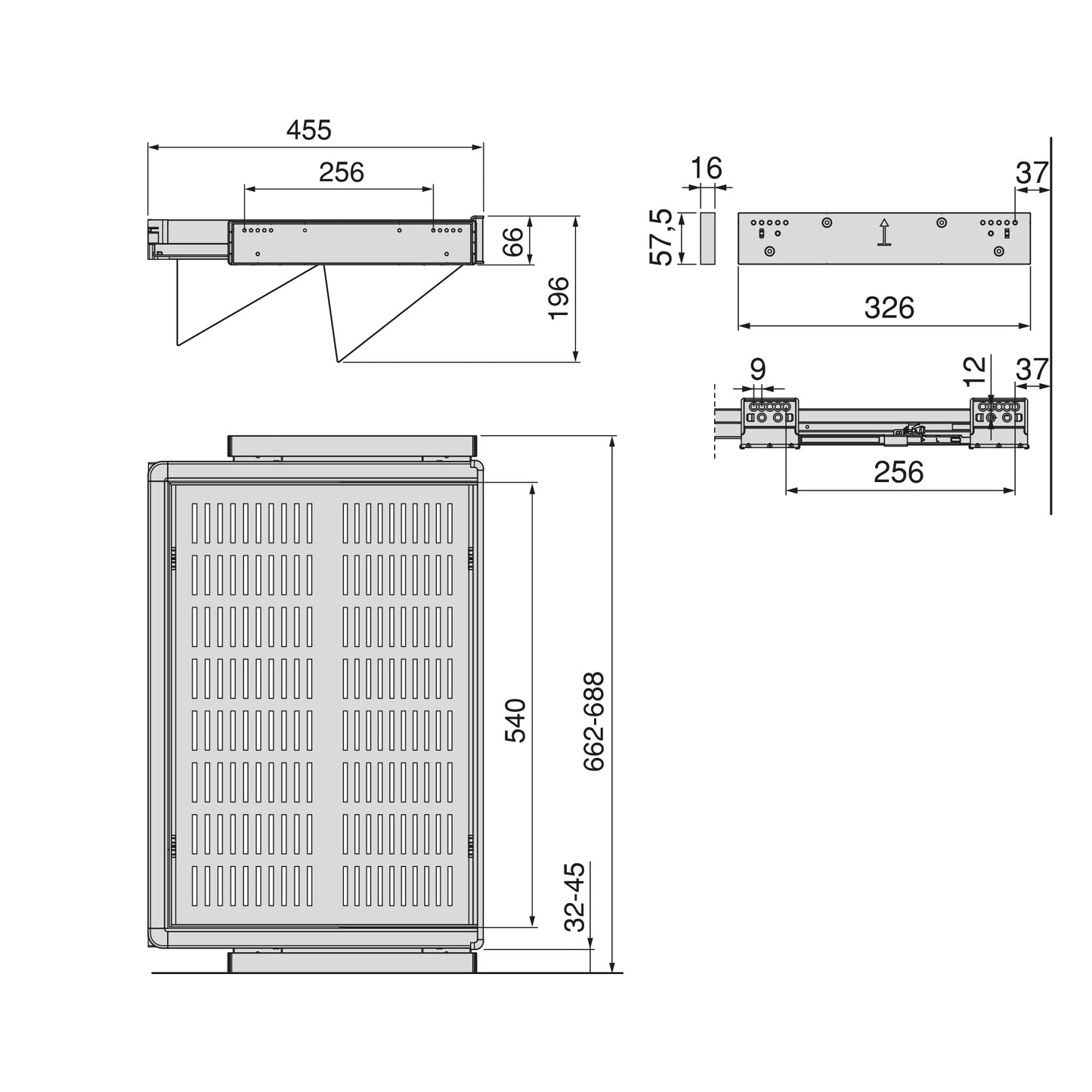 Emuca Kit di cassetto porta-scarpe estraibile per armadi Quartz, regolabile, modulo 700mm, Acciaio, alluminio e plastica, Titanio