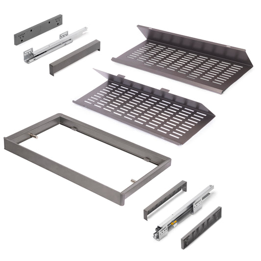 Emuca Kit di cassetto porta-scarpe estraibile per armadi Quartz, regolabile, modulo 800mm, Acciaio, alluminio e plastica, Titanio