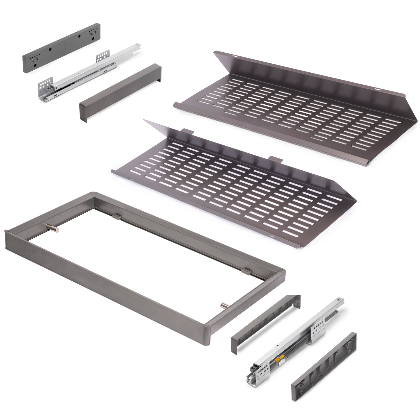 Emuca Kit di cassetto porta-scarpe estraibile per armadi Quartz, regolabile, modulo 900mm, Acciaio, alluminio e plastica, Titanio
