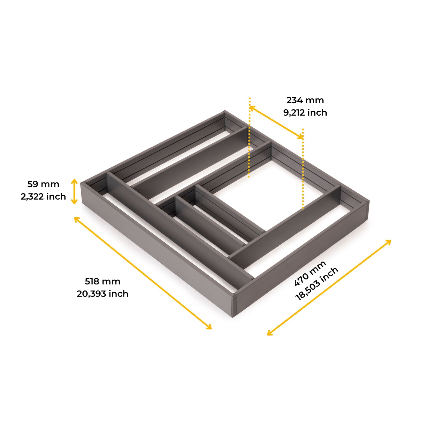 Emuca Organizzatore per cassetti Alumount 600x500, Alluminio, Grigio antracite