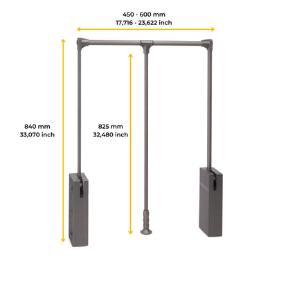 Emuca Appendiabiti per armadio Sway, larghezza regolabile 450-600mm, Acciaio, Alluminio e Tecnoplastica, Verniciato titanio