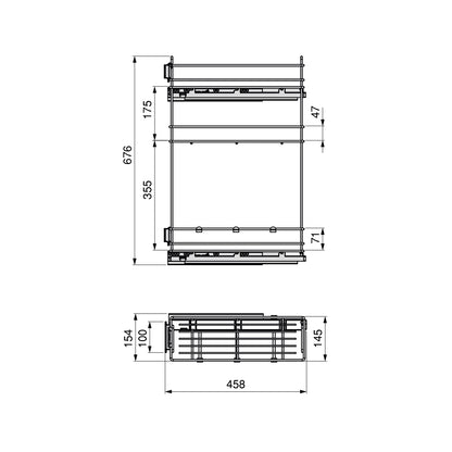 Emuca Portabottiglie estraibile TitaneMax con chiusura soft, lato sinistro, 3 vassoi, unità 200mm, Acciaio, Grigio Antracite