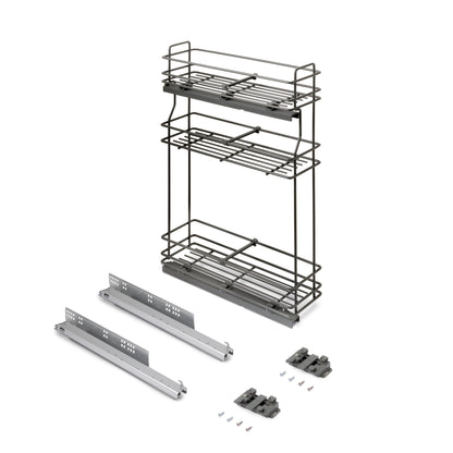Emuca Portabottiglie estraibile TitaneMax con chiusura soft, lato sinistro, 3 vassoi, unità 200mm, Acciaio, Grigio Antracite