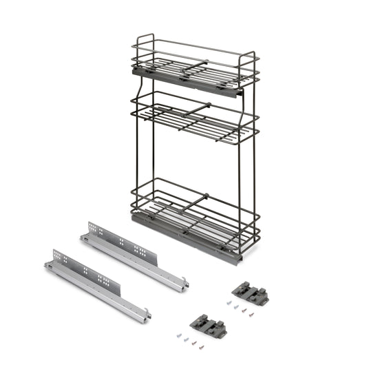 Emuca Portabottiglie estraibile TitaneMax con chiusura soft, lato sinistro, 3 vassoi, unità 200mm, Acciaio, Grigio Antracite
