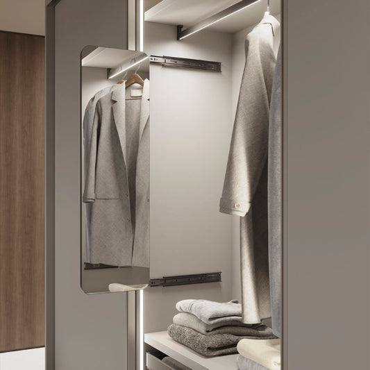 Emuca Specchio estraibile per interno dell'armadio Quartz, con rotazione 180°, 1.000x300mm, Alluminio, vetro e acciaio, Titanio