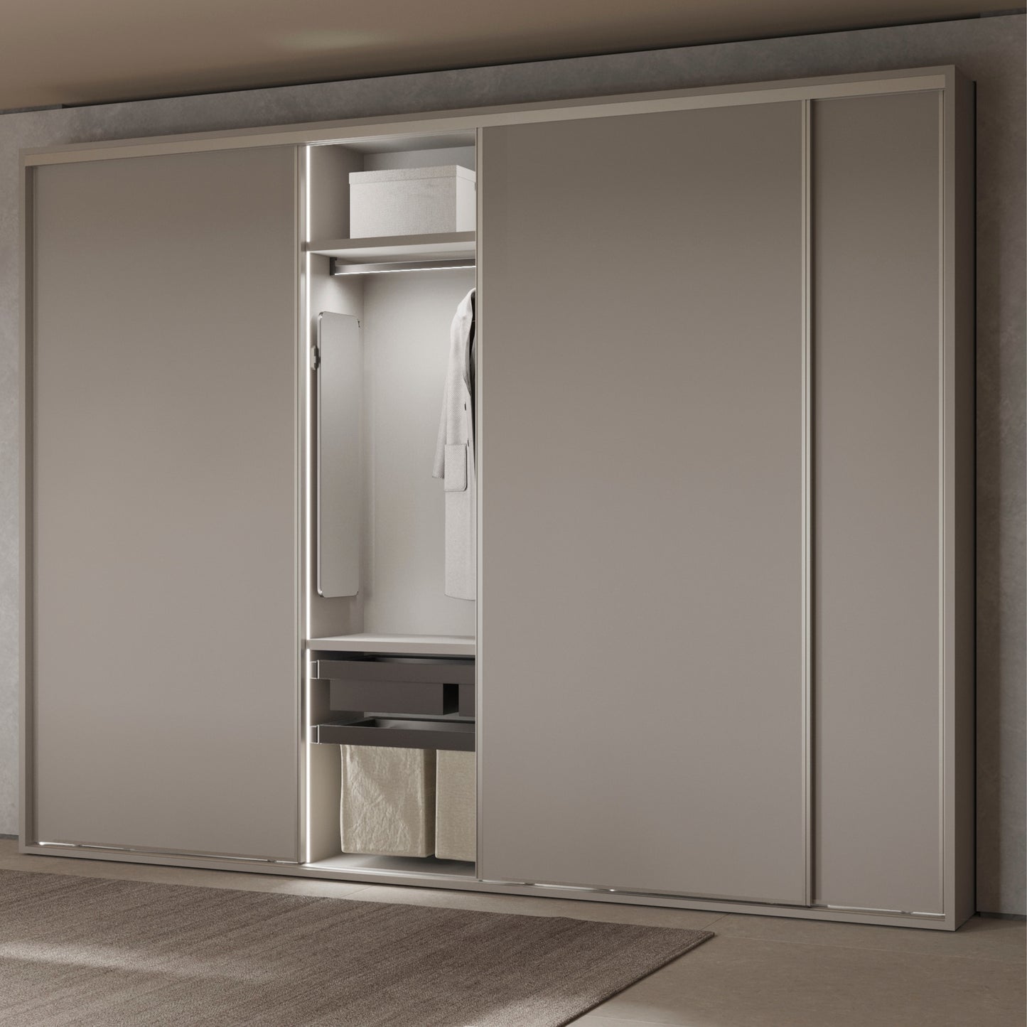 Emuca Specchio estraibile per interno dell'armadio Quartz, con rotazione 180°, 1.000x300mm, Alluminio, vetro e acciaio, Titanio