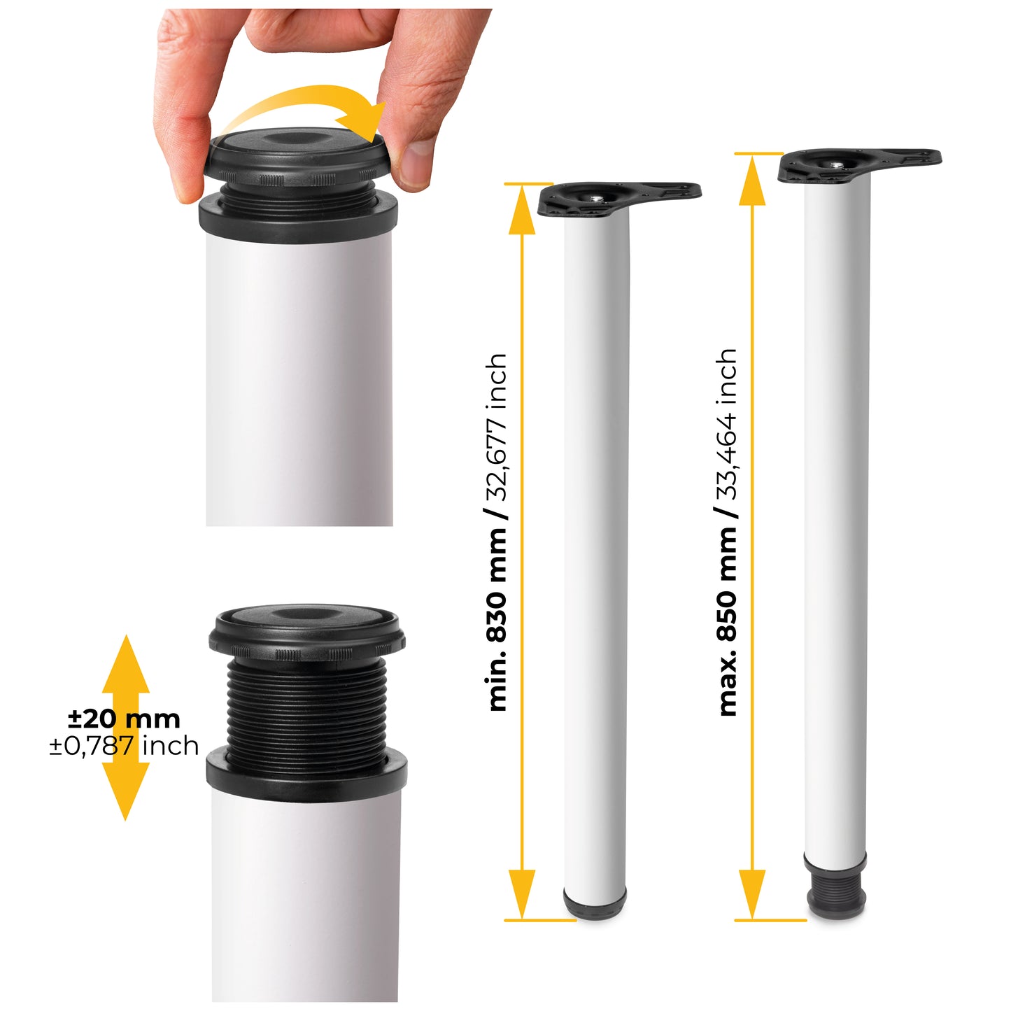 Emuca Lotto di 4 gambe per tavolo, diametro 60mm, H 830mm, Acciaio, Verniciato bianco