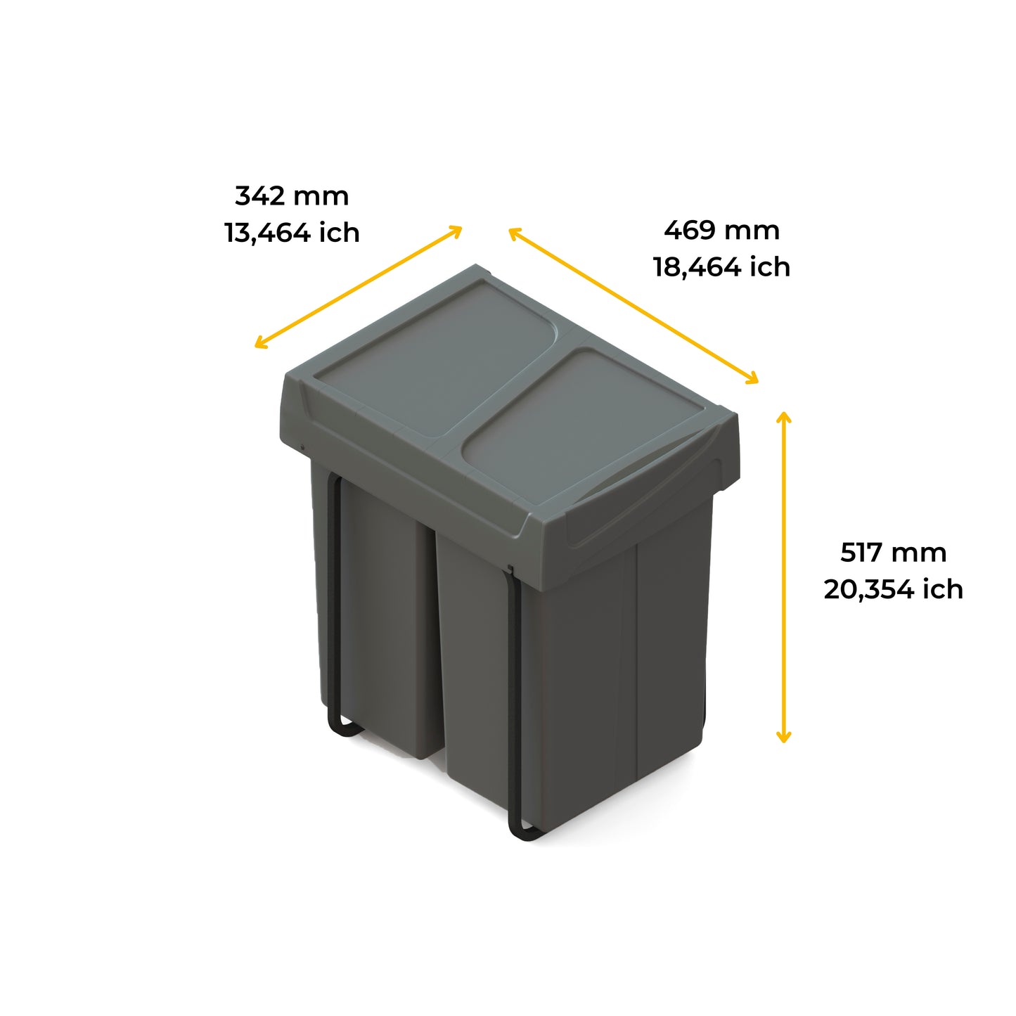 Emuca Contenitore per la raccolta differenziata Recycle da montare sul fondo e da estrarre manualmente in cucina Recycle 2x25lt, Grigio antracite, Tecnoplastica