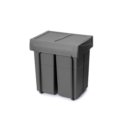 Emuca Contenitore per la raccolta differenziata Recycle da montare sul fondo e da estrarre manualmente in cucina Recycle 2x25lt, Grigio antracite, Tecnoplastica