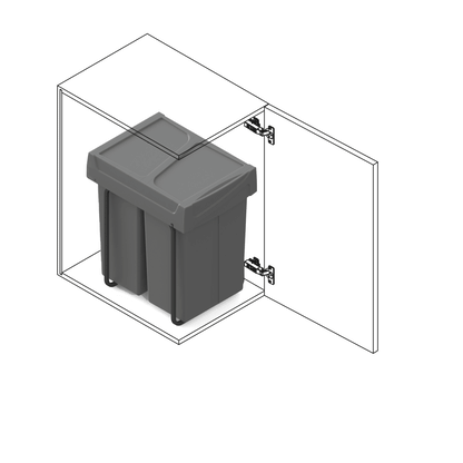 Emuca Contenitore per la raccolta differenziata Recycle da montare sul fondo e da estrarre manualmente in cucina Recycle 2x25lt, Grigio antracite, Tecnoplastica