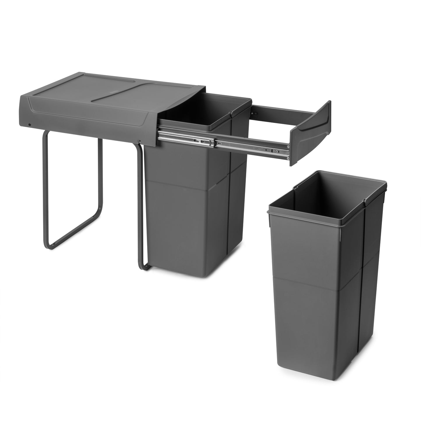 Emuca Contenitore per la raccolta differenziata Recycle da montare sul fondo e da estrarre manualmente in cucina Recycle 2x25lt, Grigio antracite, Tecnoplastica