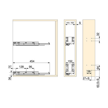 Emuca Portabottiglie laterale estraibile Titane Simplex con chiusura soft, modulo 200 mm, Grigio antracite