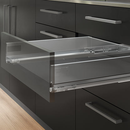 Emuca Cassetto esterno Vertex con regolazione 3D altezza 131mm, 40kg, spessore del pannello di 18mm, profondità 350mm, Acciaio, Grigio antracite