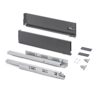 Emuca Cassetto esterno Vertex con regolazione 3D altezza 131mm, 40kg, spessore del pannello di 18mm, profondità 350mm, Acciaio, Grigio antracite